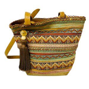 Vintage 90s Sharif Boho Bucket Bag with Tassel Charm